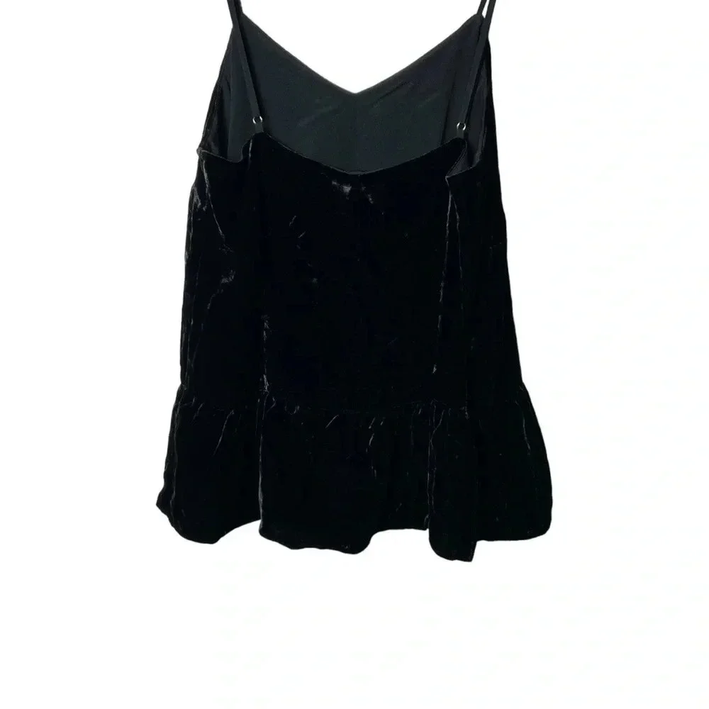 1753. J.CREW SPAGHETTI STRAPS VELVET PEPLUM TOP SIZE 2‎ BLACK IN COLOR V NECK